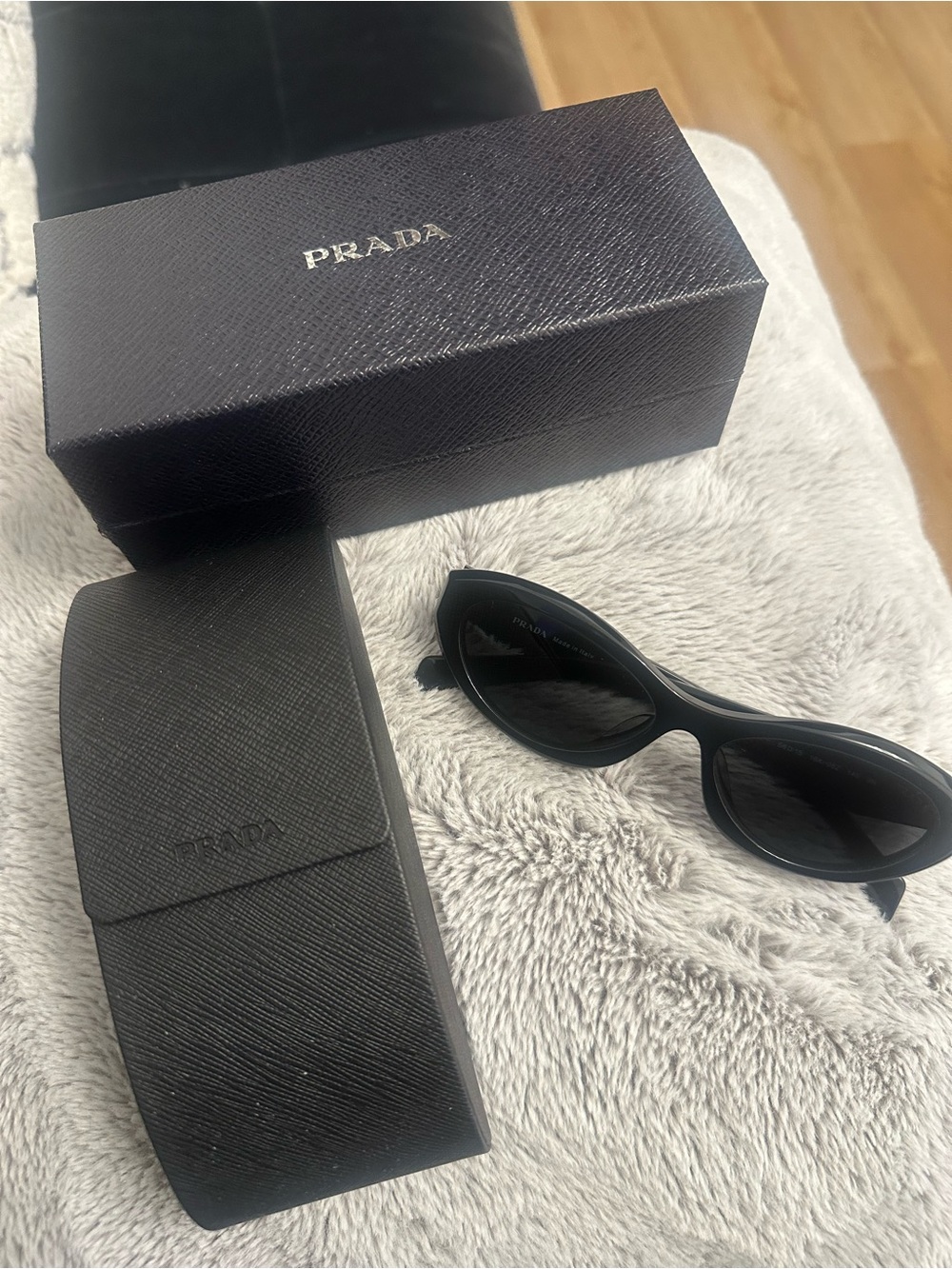 Prada Black Cat-Eye Sunglasses with Black Case SPR 26Z-F Asian Fit